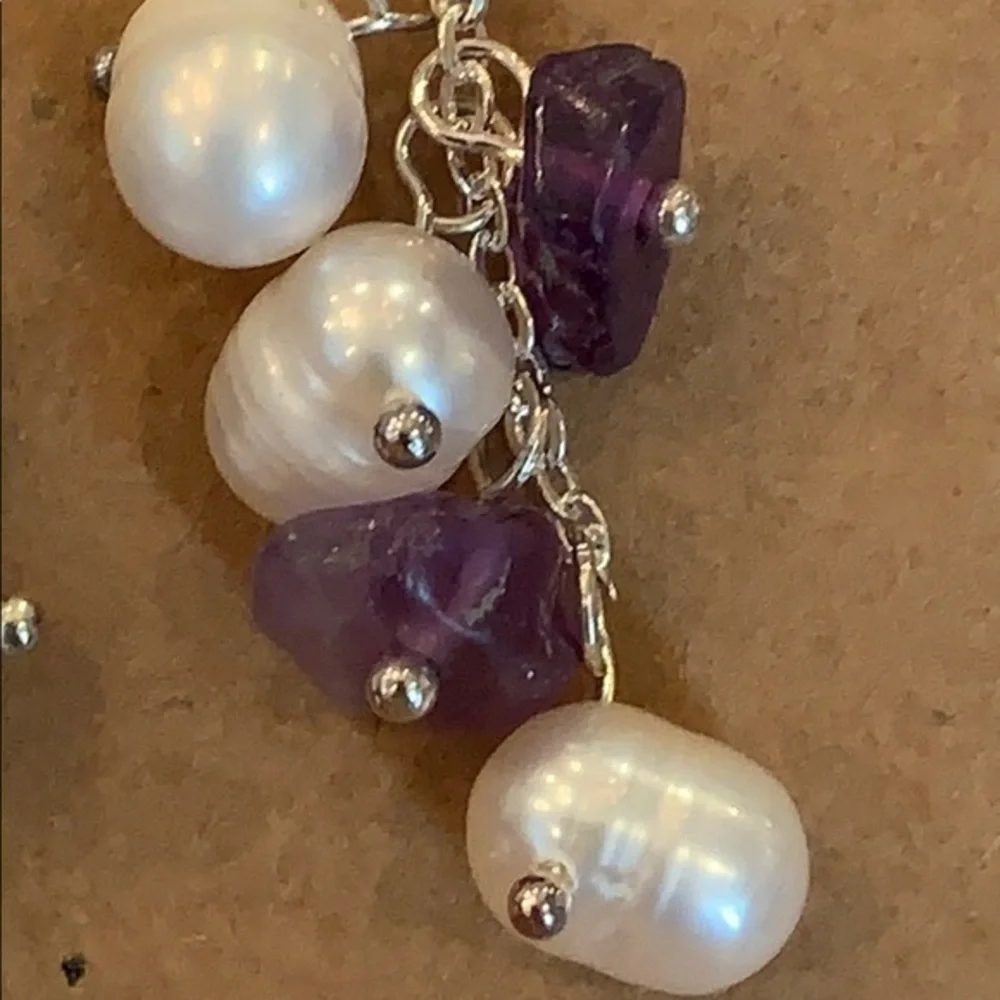 Sterling silver freshwater pearls amethyst stone